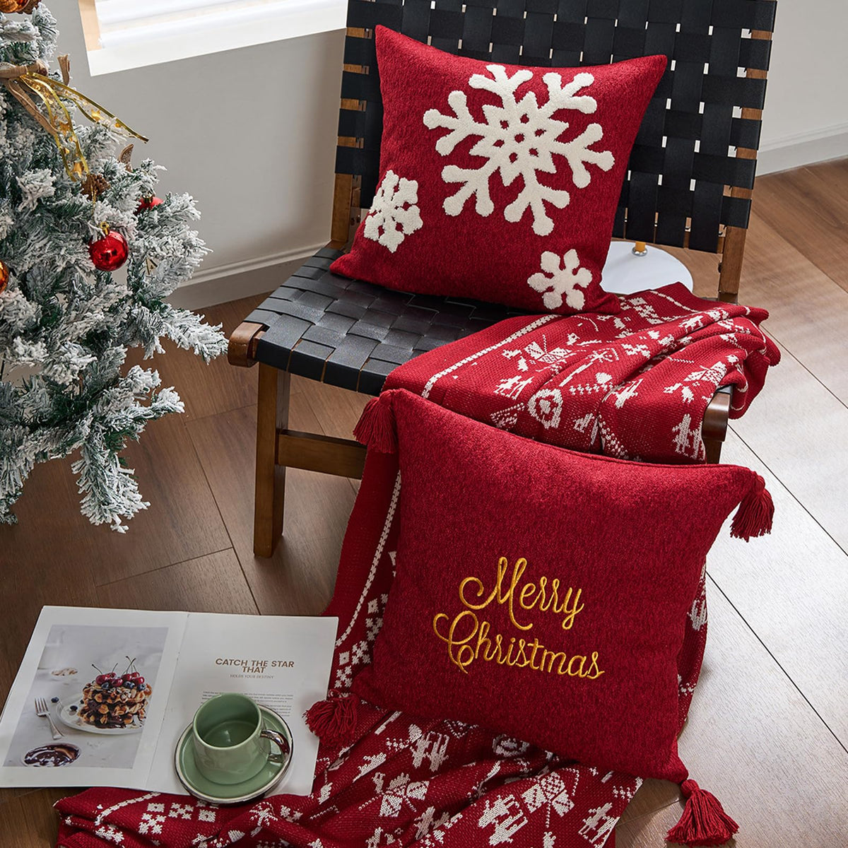 Tufted Snowflake Pillow Covers - Red Tufted Snowflake