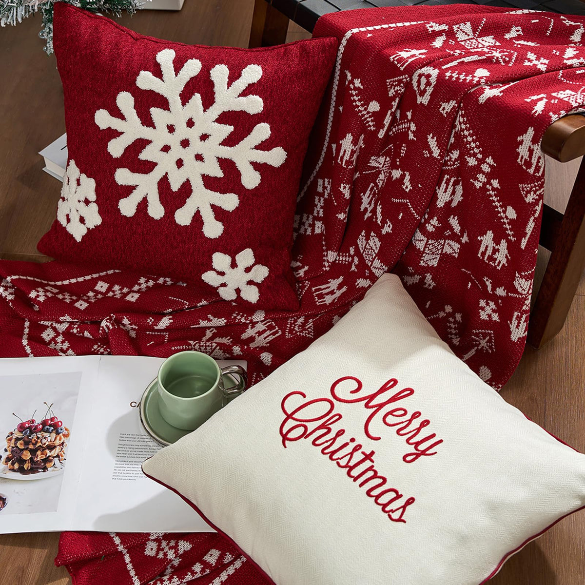 Tufted Snowflake Pillow Covers - Red Tufted Snowflake