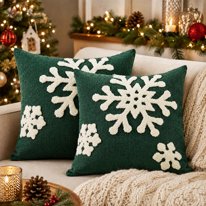 Tufted Snowflake Pillow Covers - Green Tufted Snowflake