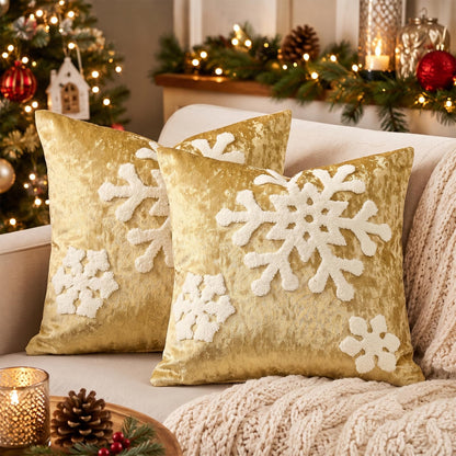 Tufted Snowflake Pillow Covers - Gold Tufted Snowflake