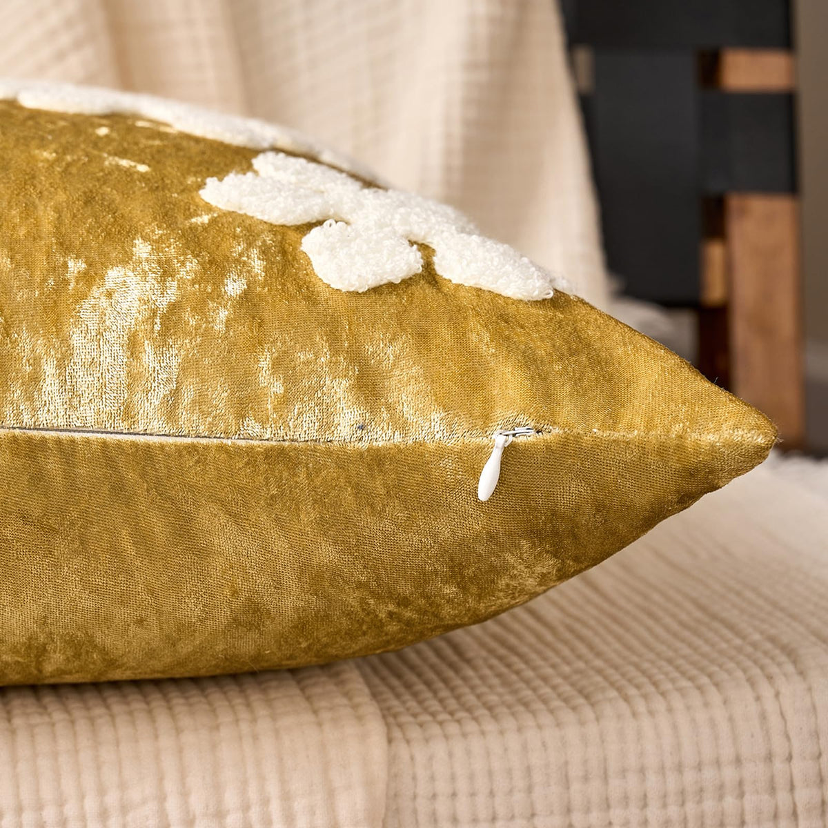 Tufted Snowflake Pillow Covers - Gold Tufted Snowflake