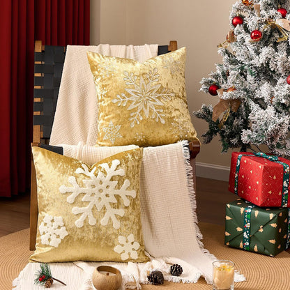 Tufted Snowflake Pillow Covers - Gold Tufted Snowflake