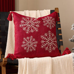Tufted Snowflake Pillow Covers - Red Tasseled Snowflake