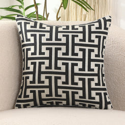Geometric Jacquard Pillow Covers with Piping - Black