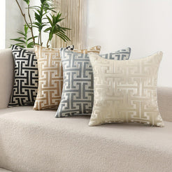 Geometric Jacquard Pillow Covers with Piping - Black