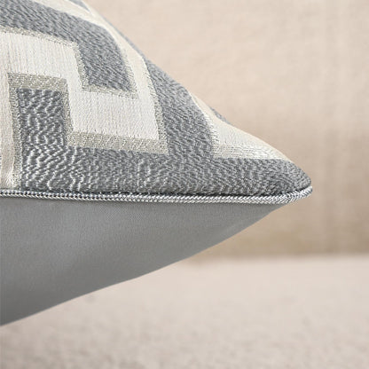 Geometric Jacquard Pillow Covers with Piping - Grey