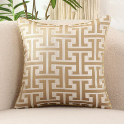 Geometric Jacquard Pillow Covers with Piping - Khaki