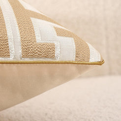 Geometric Jacquard Pillow Covers with Piping - Khaki