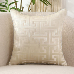 Geometric Jacquard Pillow Covers with Piping - Ivory White