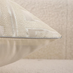 Geometric Jacquard Pillow Covers with Piping - Ivory White