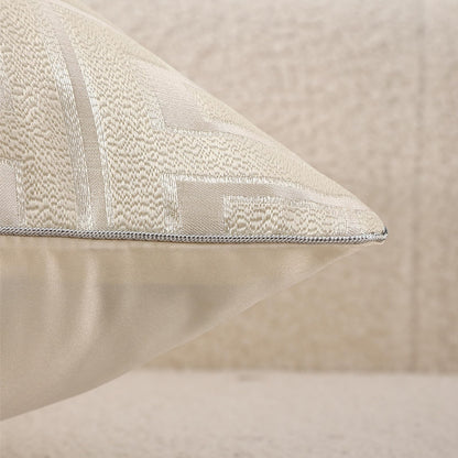 Geometric Jacquard Pillow Covers with Piping - Ivory White