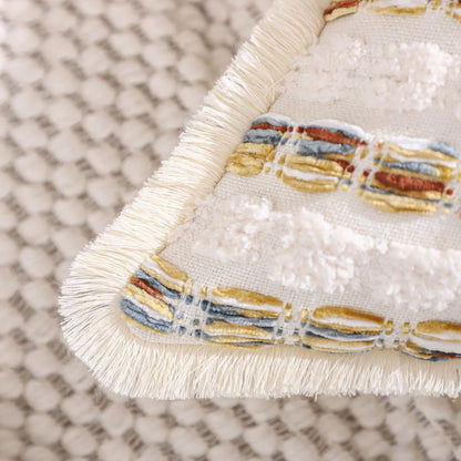 Striped Chenille Pillow Covers with Fringe - Multicolor