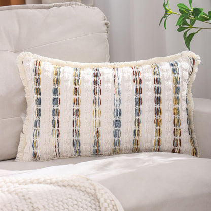 Striped Chenille Pillow Covers with Fringe - Multicolor