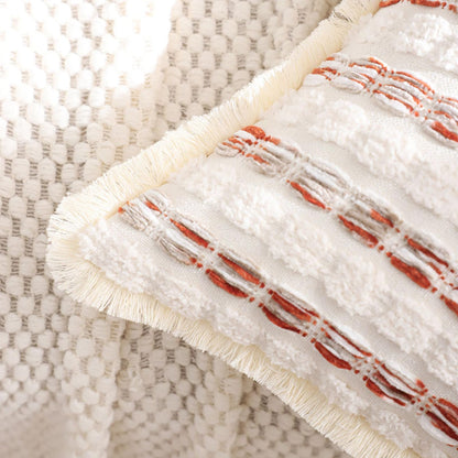 Striped Chenille Pillow Covers with Fringe - Rust Orange