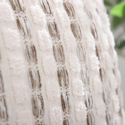 Striped Chenille Pillow Covers with Fringe - Beige Taupe