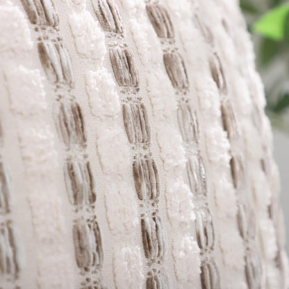 Striped Chenille Pillow Covers with Fringe - Beige Taupe
