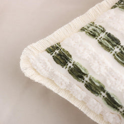 Striped Chenille Pillow Covers with Fringe - Dark Green