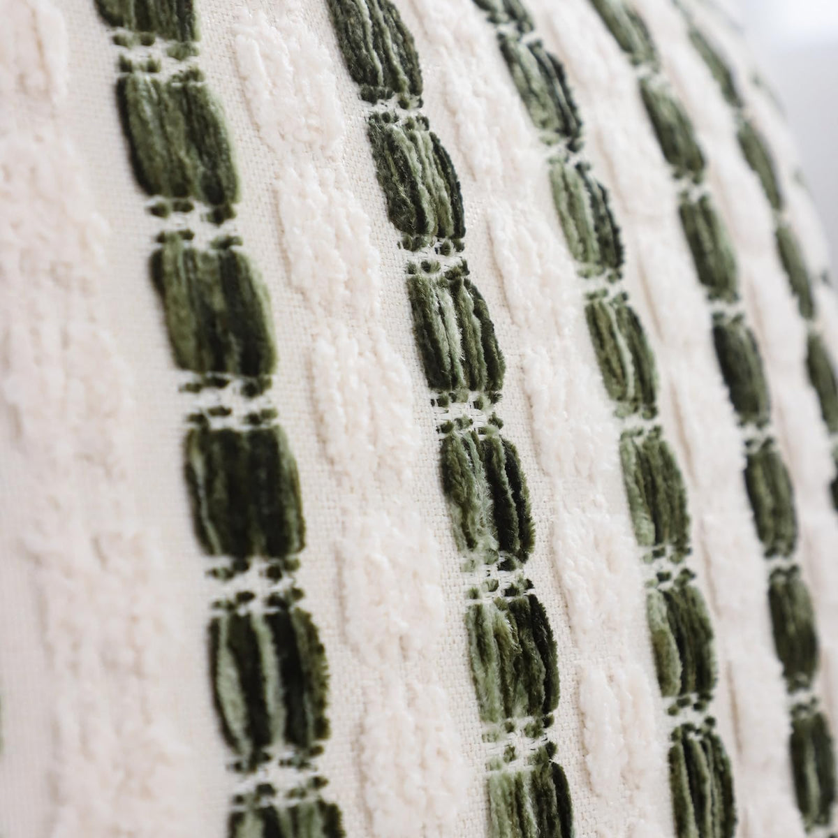 Striped Chenille Pillow Covers with Fringe - Dark Green