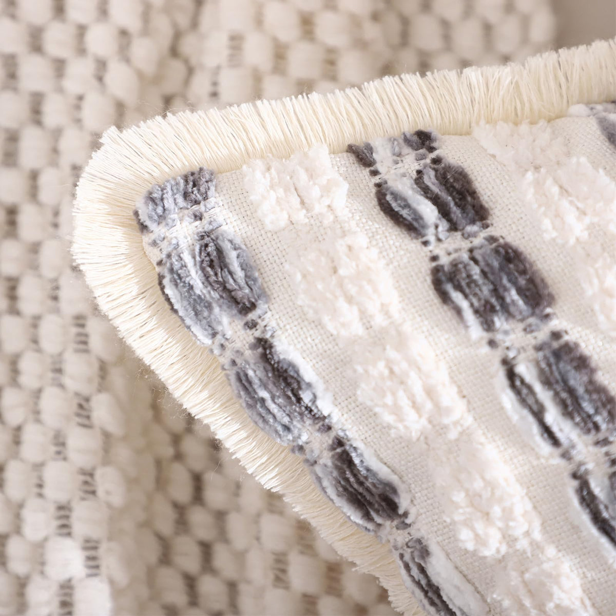 Striped Chenille Pillow Covers with Fringe - Grey