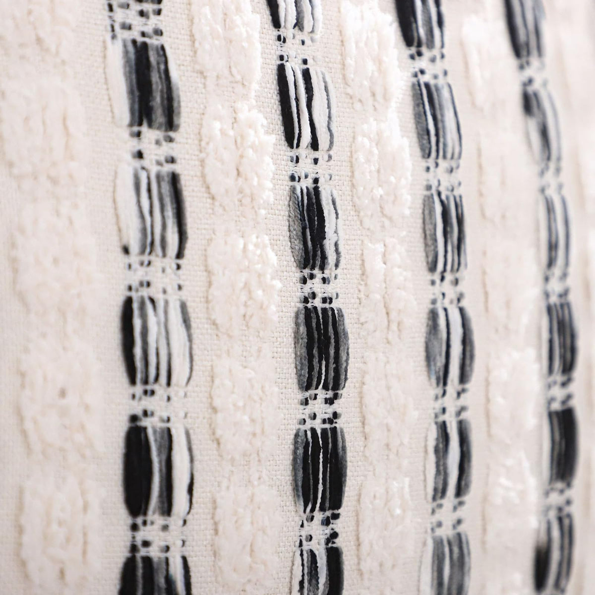 Striped Chenille Pillow Covers with Fringe - Black