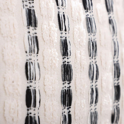 Striped Chenille Pillow Covers with Fringe - Black