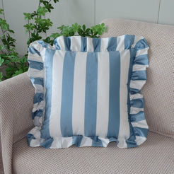 Ruffled Striped Velvet Pillow Covers - Light Blue and White