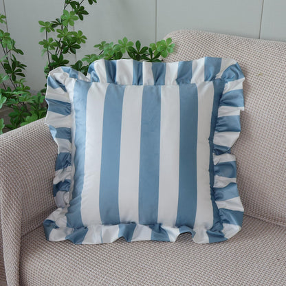 Ruffled Striped Velvet Pillow Covers - Light Blue and White