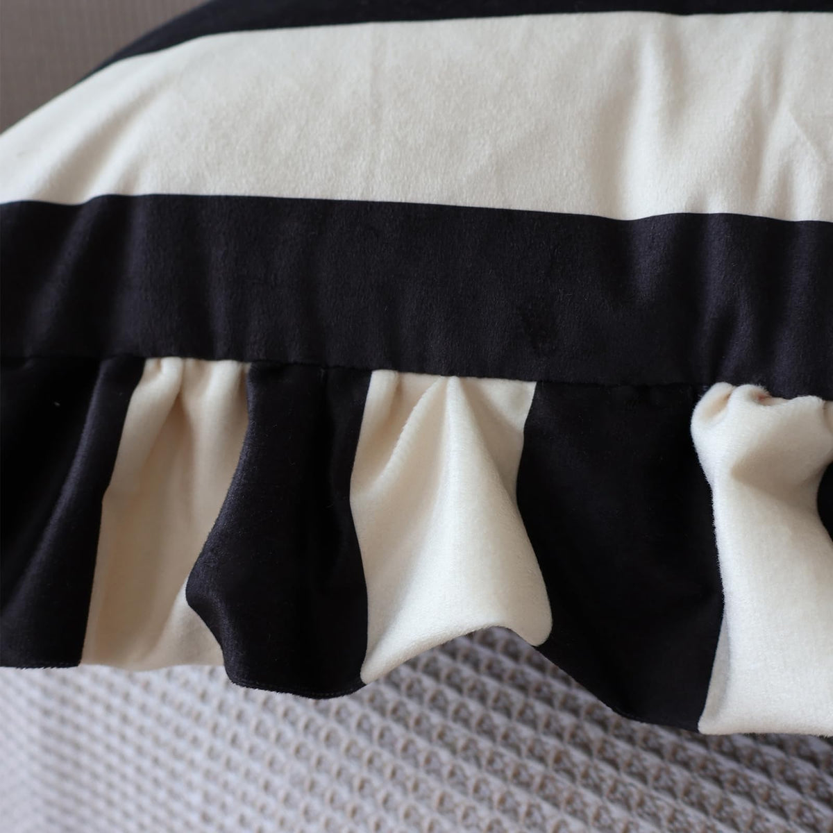 Ruffled Striped Velvet Pillow Covers - Black and Beige