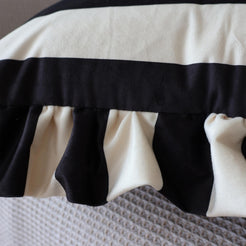 Ruffled Striped Velvet Pillow Covers - Black and Beige