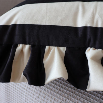Ruffled Striped Velvet Pillow Covers - Black and Beige