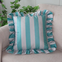 Ruffled Striped Velvet Pillow Covers - Mint Teal and Grey