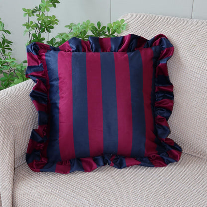 Ruffled Striped Velvet Pillow Covers - Navy Blue and Burgundy