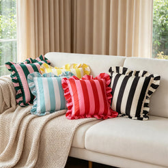 Ruffled Striped Velvet Pillow Covers - Red and Pink
