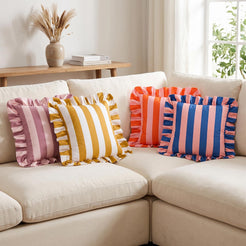 Ruffled Striped Velvet Pillow Covers - Bright Orange and Pink