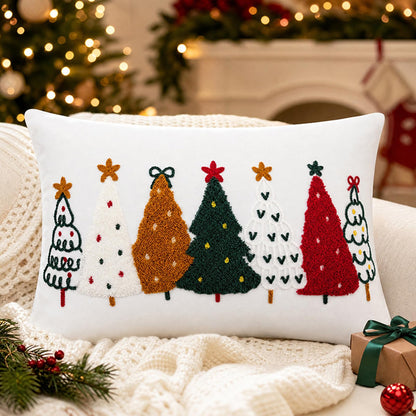 Colorful Tufted Christmas Tree Pillow Covers - Colorful Christmas Tree