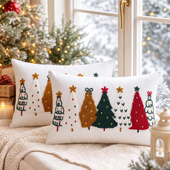 Colorful Tufted Christmas Tree Pillow Covers - Colorful Christmas Tree