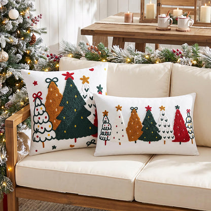 Colorful Tufted Christmas Tree Pillow Covers - Colorful Christmas Tree