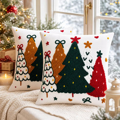 Colorful Tufted Christmas Tree Pillow Covers - Colorful Christmas Tree