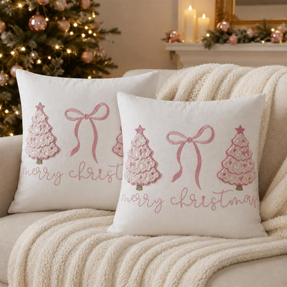 Colorful Tufted Christmas Tree Pillow Covers - Pink Christmas Tree