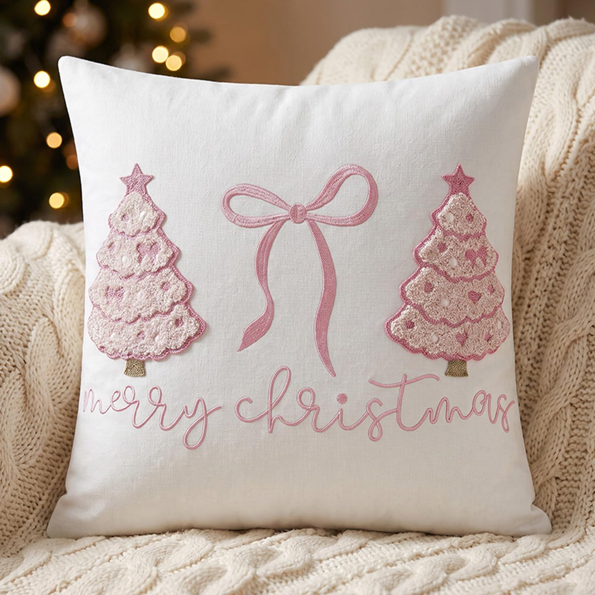 Colorful Tufted Christmas Tree Pillow Covers - Pink Christmas Tree