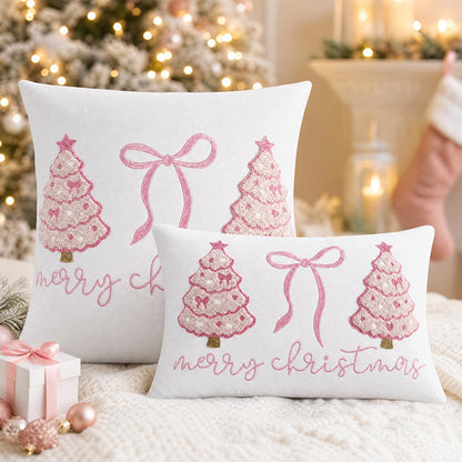 Colorful Tufted Christmas Tree Pillow Covers - Pink Christmas Tree