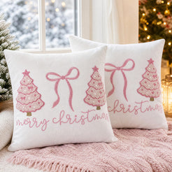 Colorful Tufted Christmas Tree Pillow Covers - Pink Christmas Tree