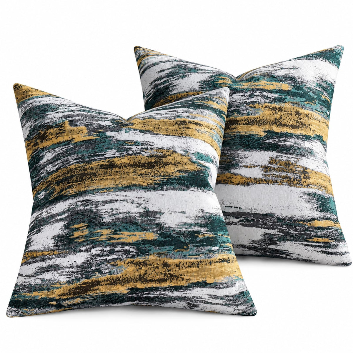 Teal and Gold Abstract Jacquard Pillow Covers - Abstract Jacquard
