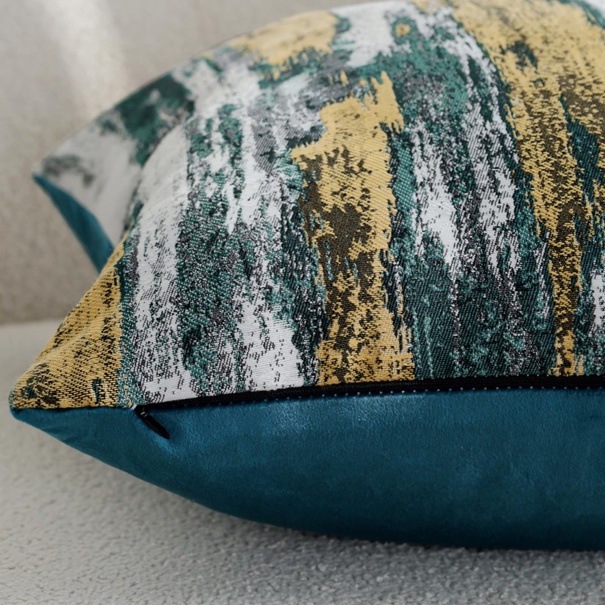 Teal and Gold Abstract Jacquard Pillow Covers - Abstract Jacquard