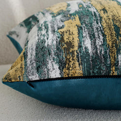 Teal and Gold Abstract Jacquard Pillow Covers - Abstract Jacquard