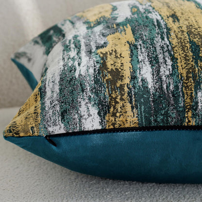 Teal and Gold Abstract Jacquard Pillow Covers - Abstract Jacquard