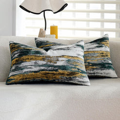 Teal and Gold Abstract Jacquard Pillow Covers - Abstract Jacquard