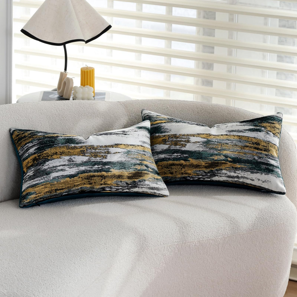 Teal and Gold Abstract Jacquard Pillow Covers - Abstract Jacquard