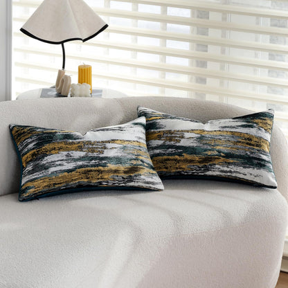 Teal and Gold Abstract Jacquard Pillow Covers - Abstract Jacquard
