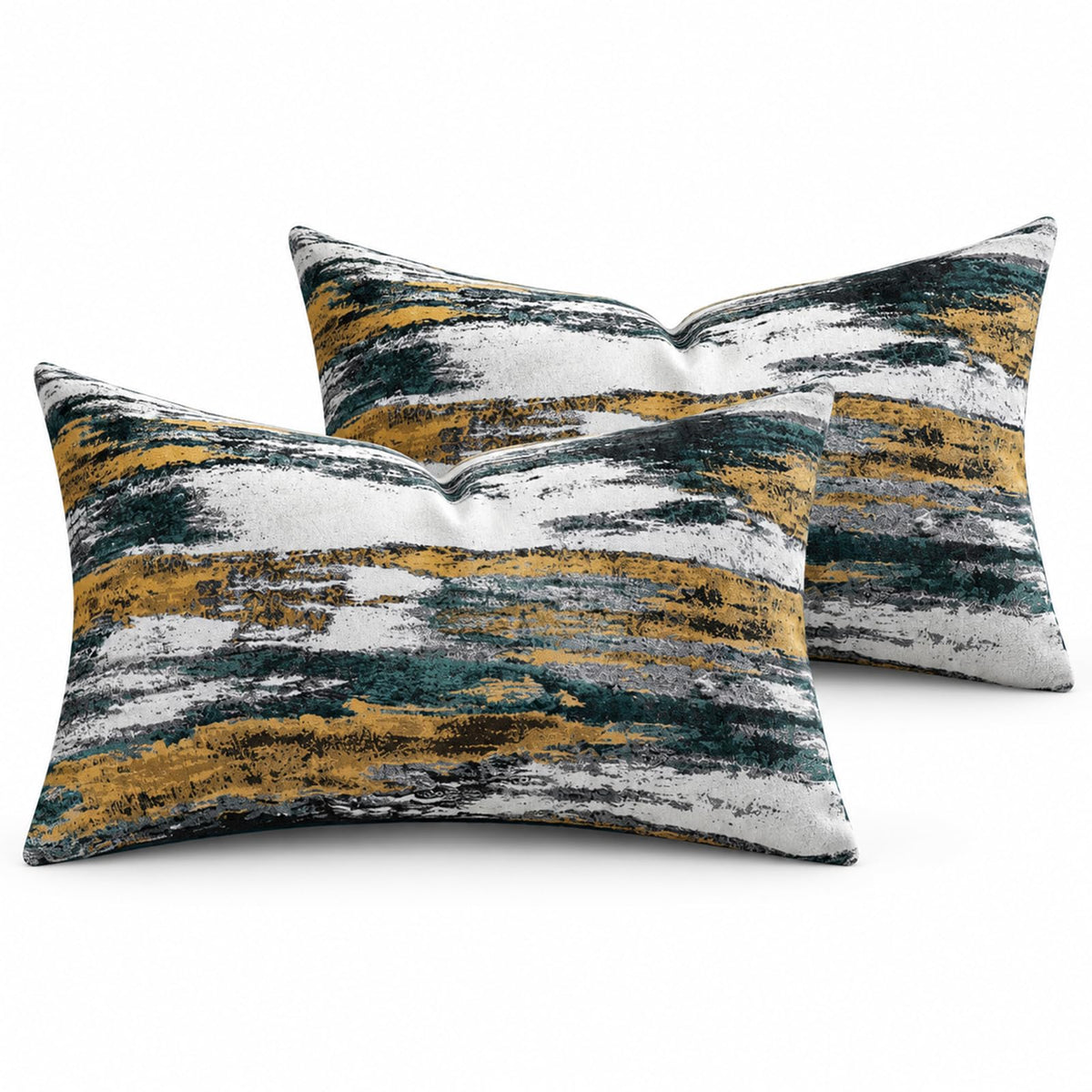 Teal and Gold Abstract Jacquard Pillow Covers - Abstract Jacquard